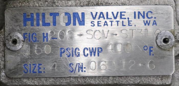 Used Hilton 4” Hand Operated V-Port Knife Gate Valve #45732