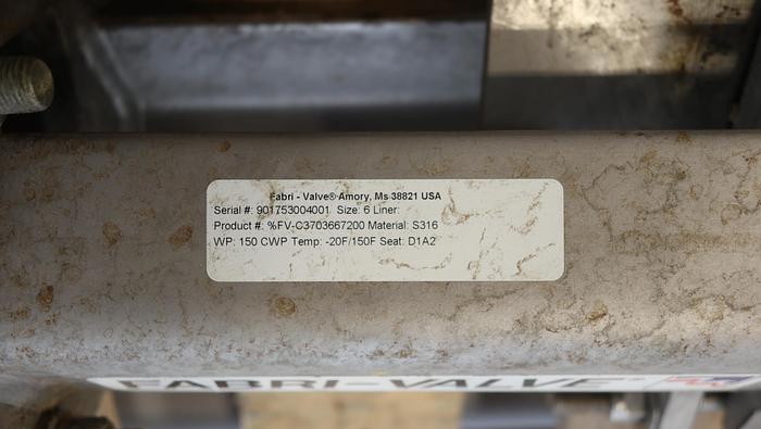 Used Fabri-Valve 6” Air Operated Knife Gate Valve #45103