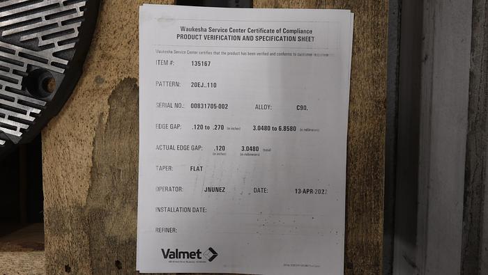Unused Beloit  20" Refiner Plate Set #45430