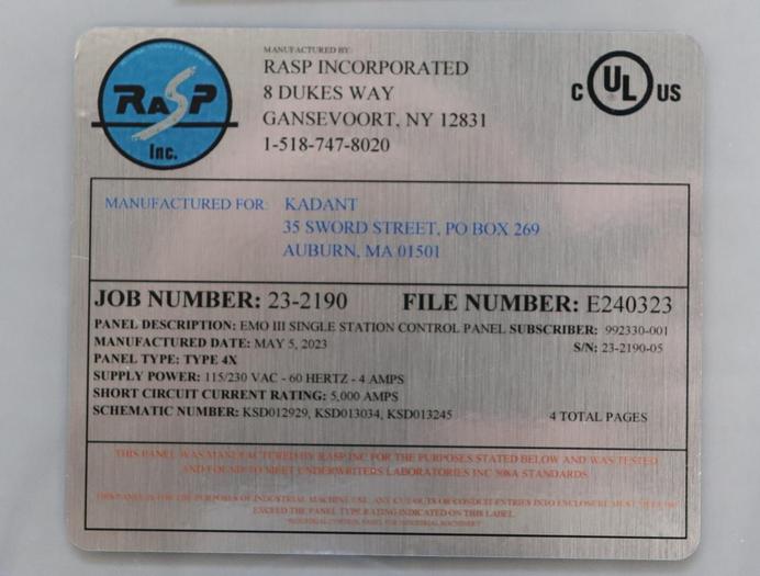 Unused Kadant KSD012929 EMO III Single Station Control Panel #46051