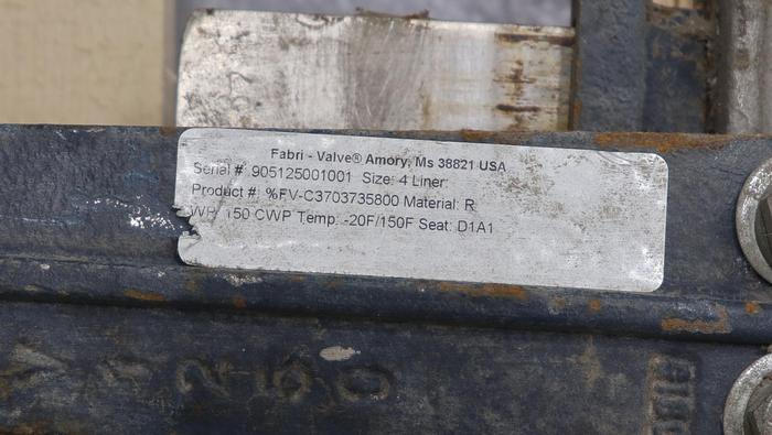 Used Fabri-Valve 4” Hand Operated Gate Valve #45771