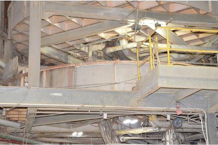 Used KROFTA STAINLESS STEEL 28' DIA X 2' H CLARIFIER WITH ROTARY SCOOP & RIM, BOTTOM DISCHARGE, S/N N/.   #45445