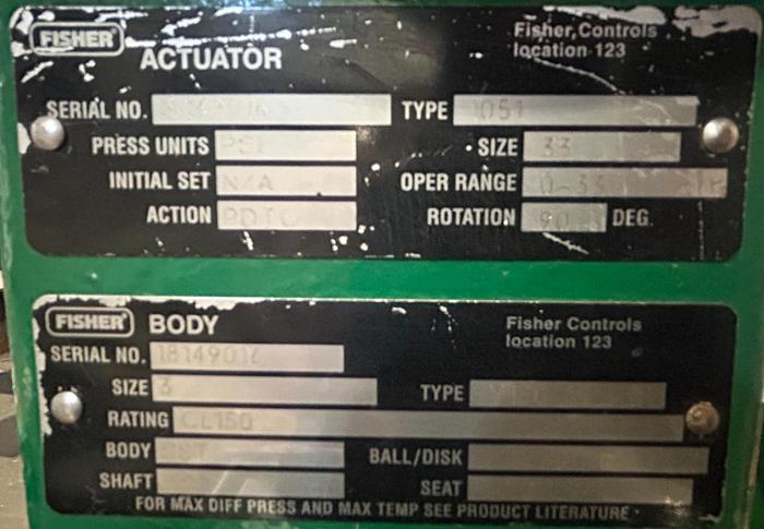 Used Fisher 3" V150 Series B Air Operated Vee Ball Valve #46259