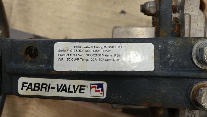 Used Fabri-Valve 3” Hand Operated Knife Gate Valve #45592