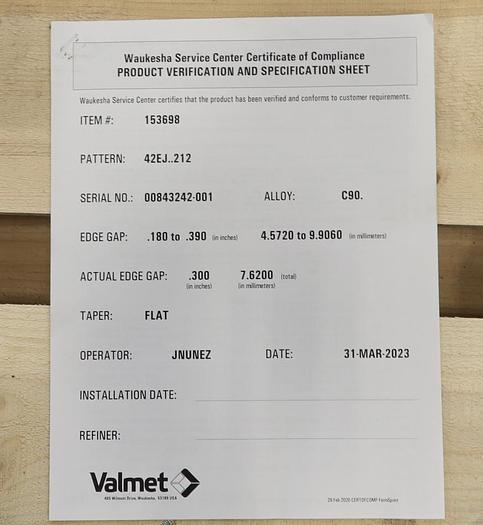 Unused Valmet 42" Refiner Plate Set #46019