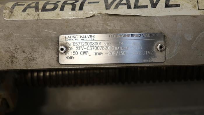 Used Fabri-Valve 14" Hand Operated Knife Gate Valve #46271