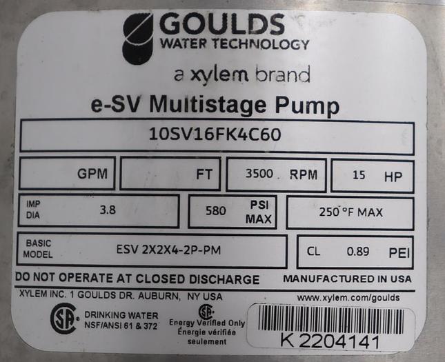 Used Goulds E-SV ESV 2X2X4-2P-PM 2x2X4 Multi-Stage Pump #45712