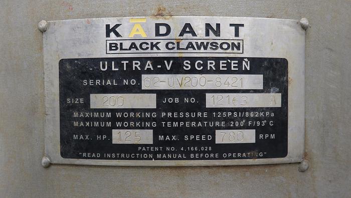 Used Black Clawson UV200 Pressure Screen #44734