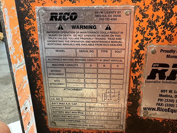 Used Rico R-LPRH-R-120 Roll and Reel Electric Pallet Jack #45625