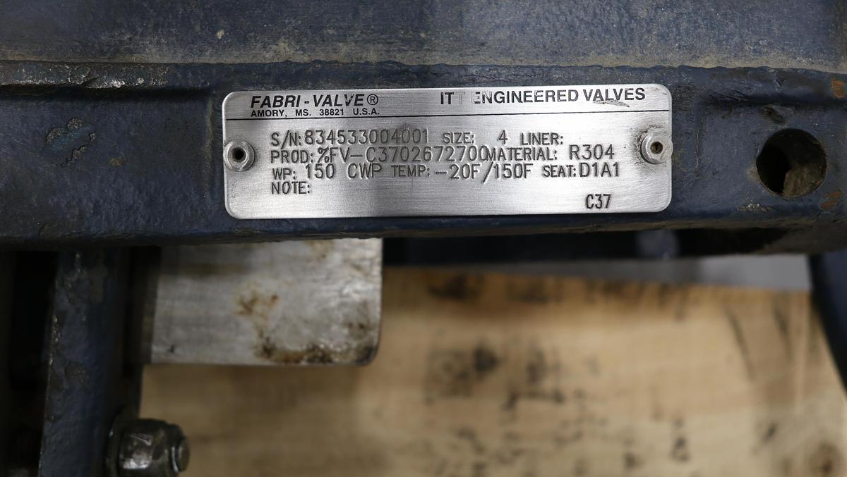 Used Fabri-Valve 4" Hand Operated Knife Gate Valve #46793
