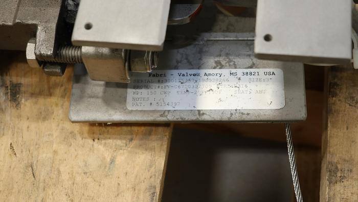 Unused Fabri-Valve 3" Air Operated Knife Gate Valve #46373