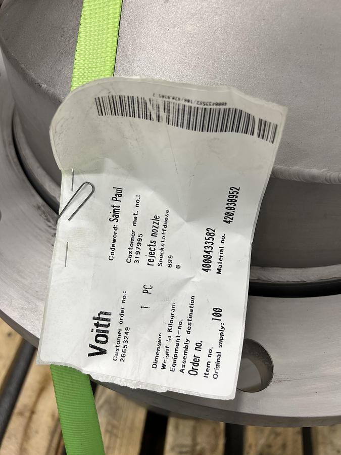 Unused VOITH ATS 500 TURBO SEPARATOR REJECTS NOZZLE #47261