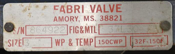 Used Fabri-Valve 3” Hand Operated Knife Gate Valve #45734
