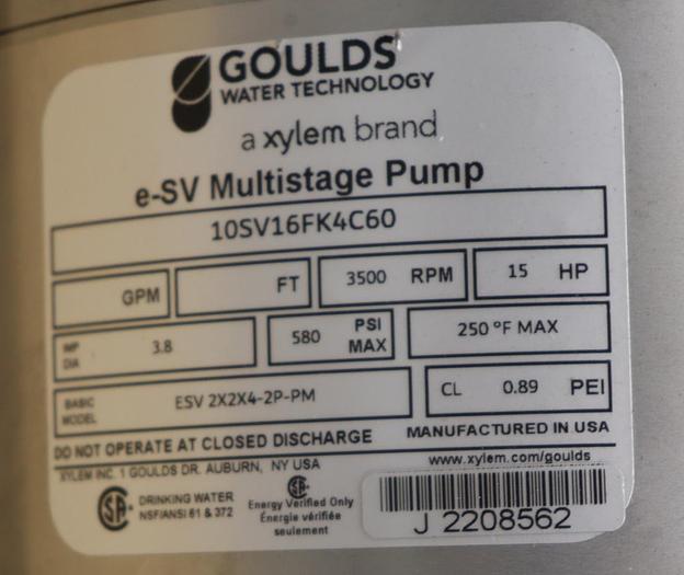 Used Goulds E-SV ESV 2X2X4-2P-PM Multi-Stage Pump #45710