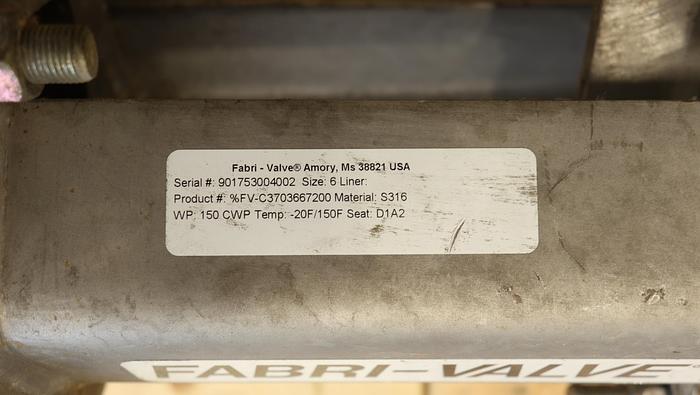 Used Fabri-Valve 6” Air Operated Knife Gate Valve #45101
