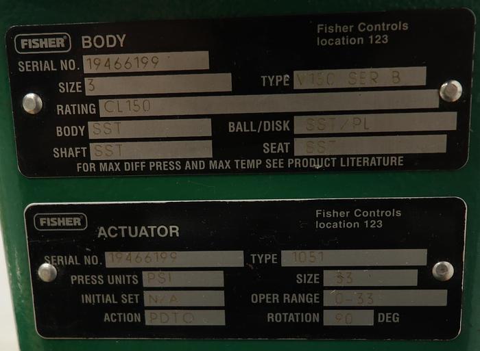 Used Fisher 3" V150 Series B Air Operated Vee Ball Valve #46257