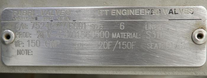 Used FABRI-VALVE 6" Hand Operated Knife Gate Valve #46249