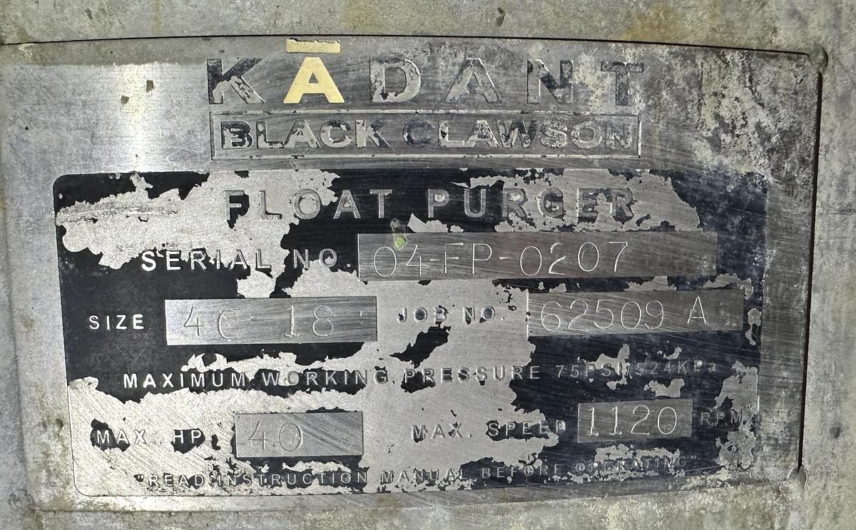 Used Kadant Black Clawson, model 40-18 Float Purger  #46723