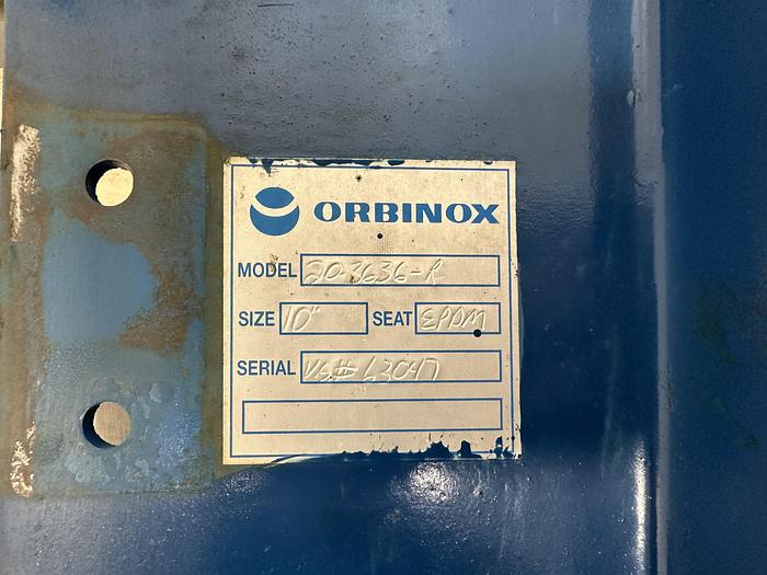 Unused Orbinox 10" 20-3636-R Air Operated Knife Gate Valve #46342