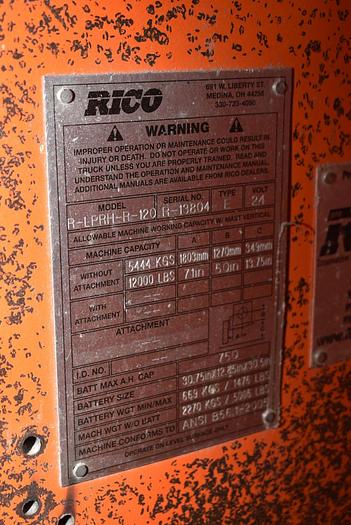 Used RICO R-LPRH-R-120 ELECTRIC UPRIGHT RIDE-ON ROLL HANDLER #45477