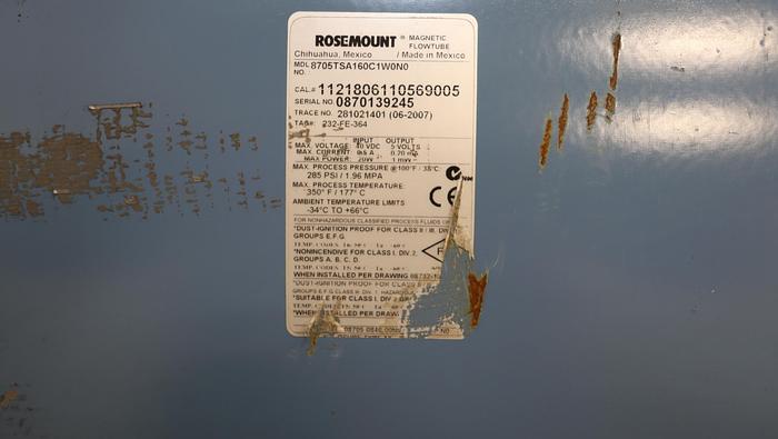 Used Rosemount 15" 8705TSA160C1W0N0 Magnetic Flow Tube #46325