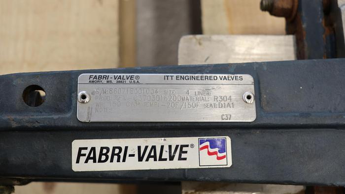 Used 4" Fabri-Valve Hand Operated Knife Gate Valve #44935