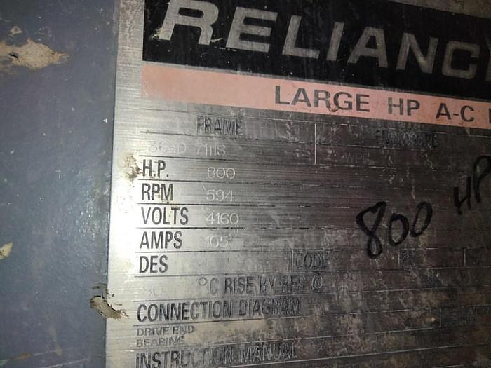 Used RELIANCE 800 HP REFINER MOTOR 594 RPM 4160 VOLTS  #44904