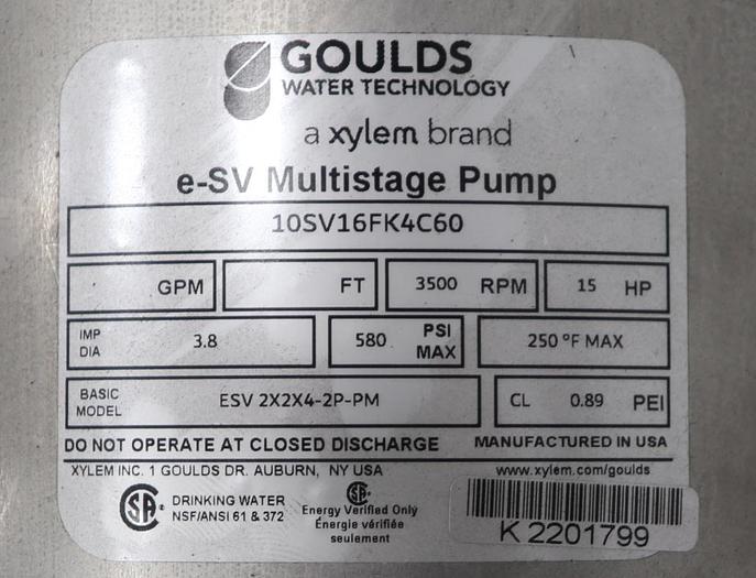 Used Goulds E-SV ESV 2X2X4-2P-PM 2x2X4 Multi-Stage Pump #45711
