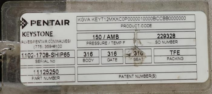 Used Keystone 12" Hand Operated Knife Gate Valve #45933