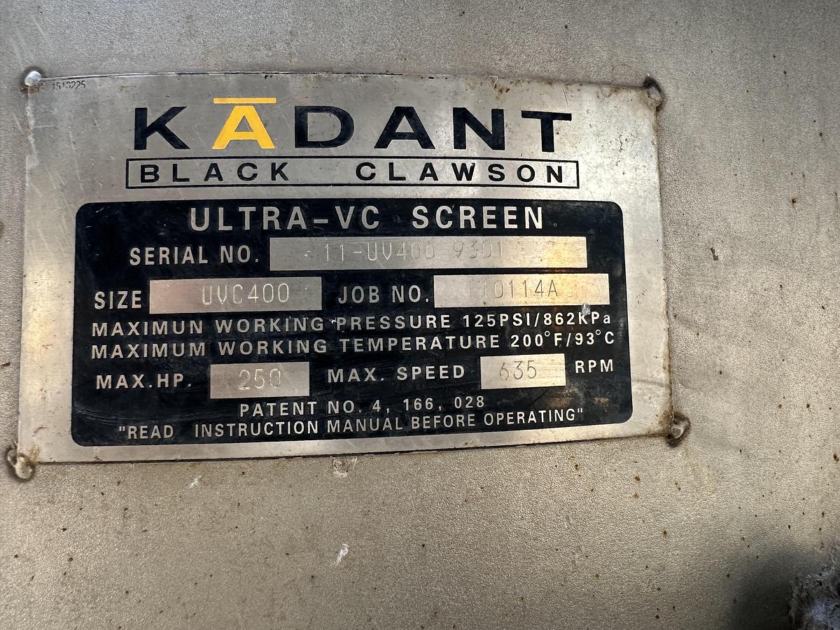 Used BLACK CLAWSON UVC400 FRACTIONATION SCREEN #46844