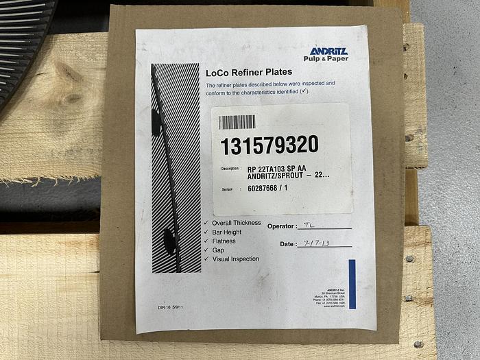 Unused Andritz/Sprout Bauer 22" Refiner Plate Set #45421