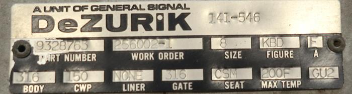 Used Dezurik 8" Air Operated Knife Gate Valve #45859