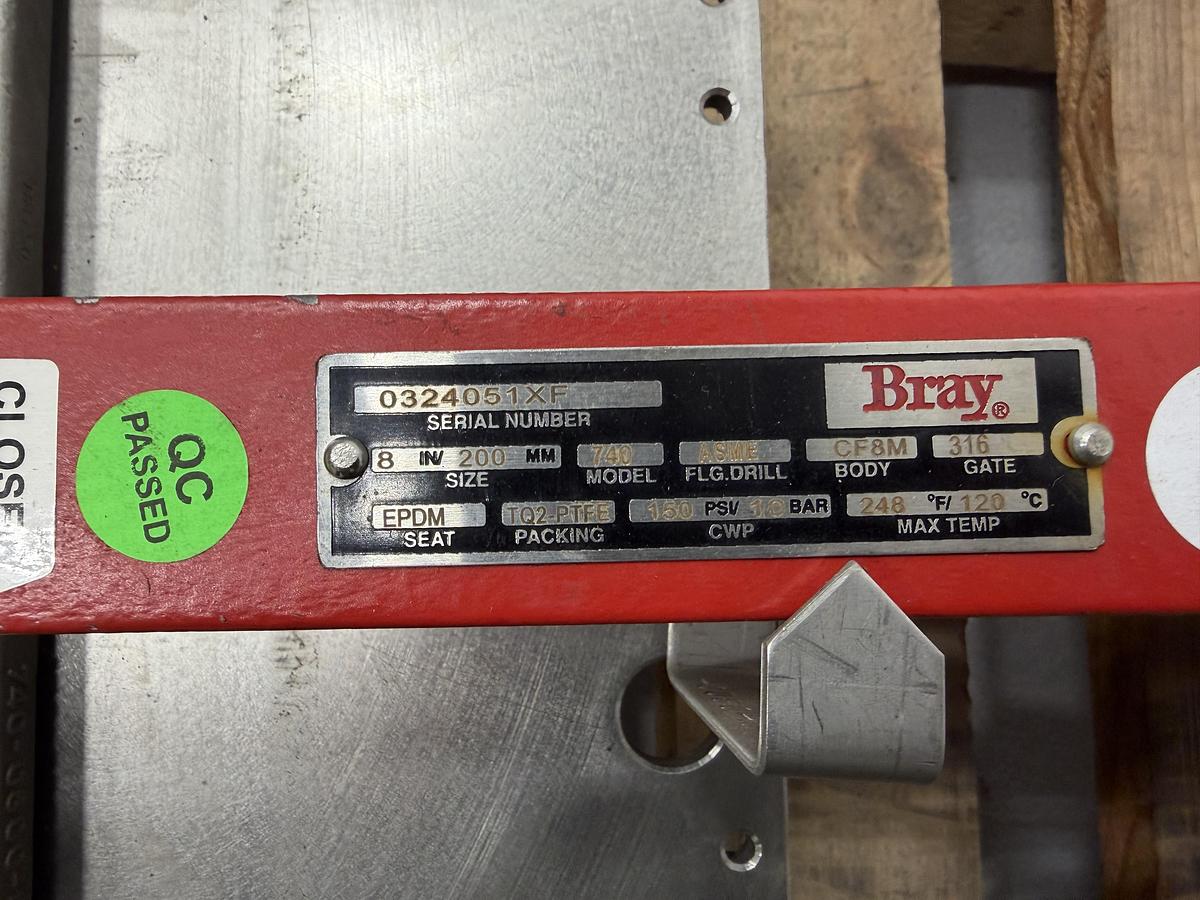 Unused Bray 8" Air Operated Knife Gate Valve #47177