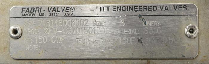 Used FABRI-VALVE 8" Hand Operated Knife Gate Valve #46253