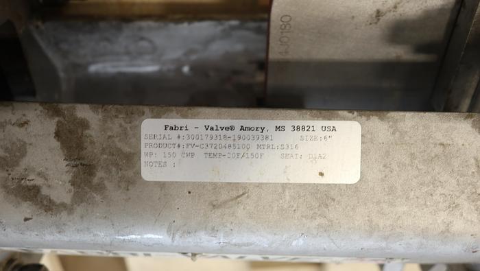 Used Fabri-Valve 6” Air Operated Knife Gate Valve #45102