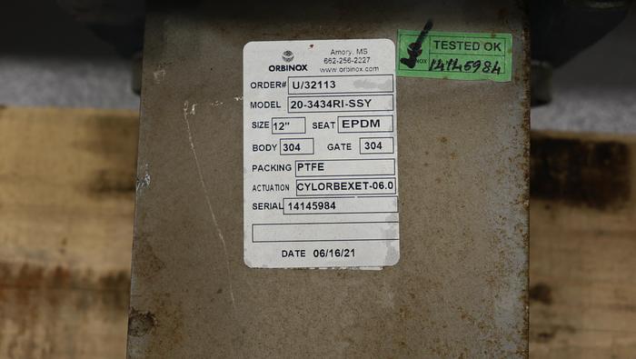 Used Orbinox 12" Air Operated Knife Gate Valve #44763