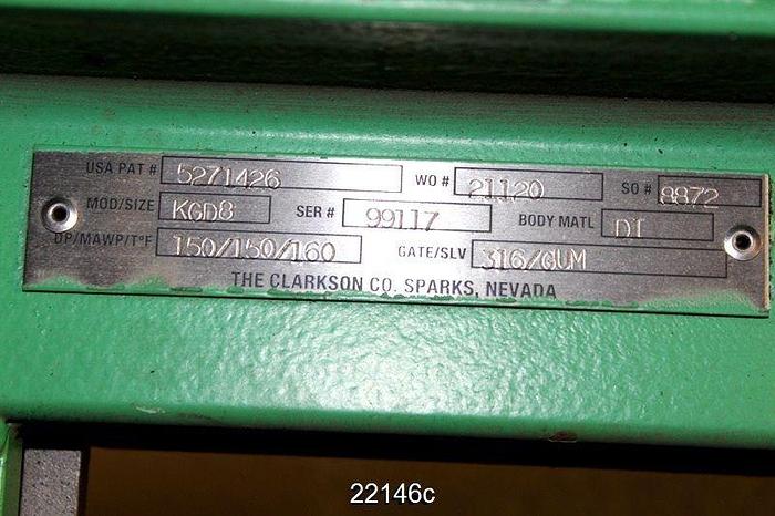 Used Clarkson KGD Thru Valve, 8", (Unused) #22146