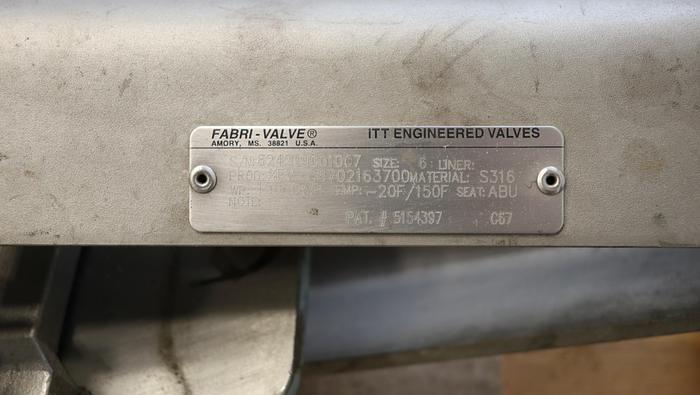 Used Fabri-Valve 6” Hand Operated Knife Gate Valve #45333