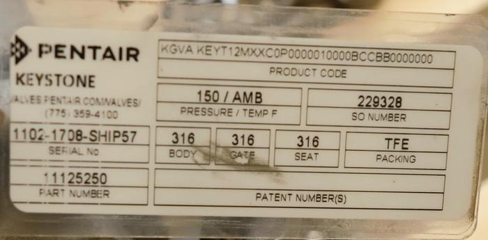 Used Keystone 12" Hand Operated Knife Gate Valve #45930