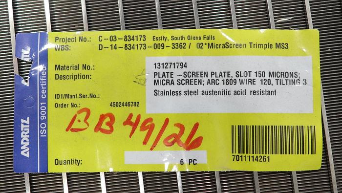 Unused Andritz Micra-Screen Screen Plates #46034