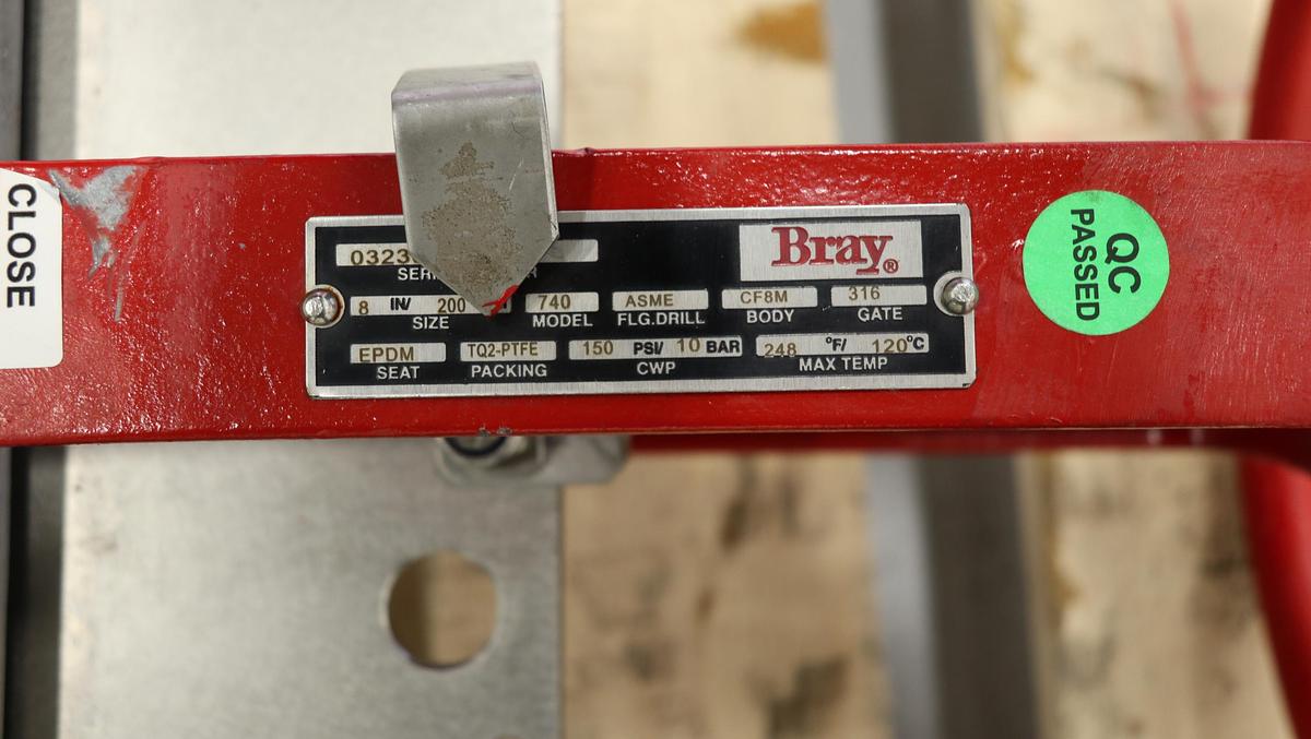 Unused Bray 8" Hand Operated Knife Gate Valve #47176