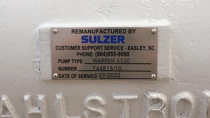 Refurbished Sulzer Warren 3320 Pump Power End #45567