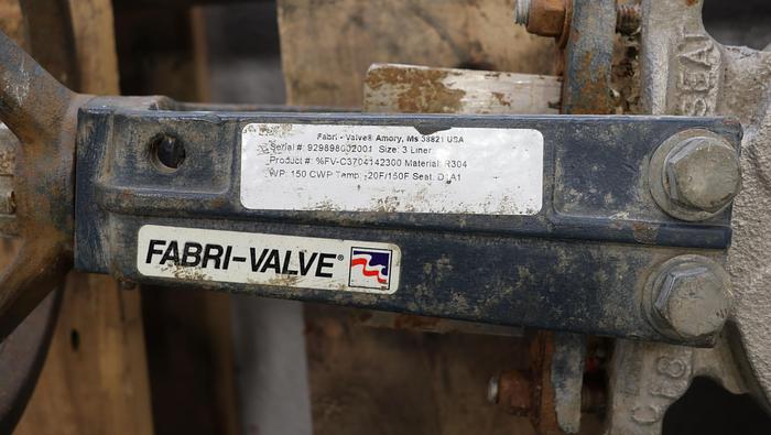 Used Fabri-Valve 3” Hand Operated Knife Gate Valve #45330