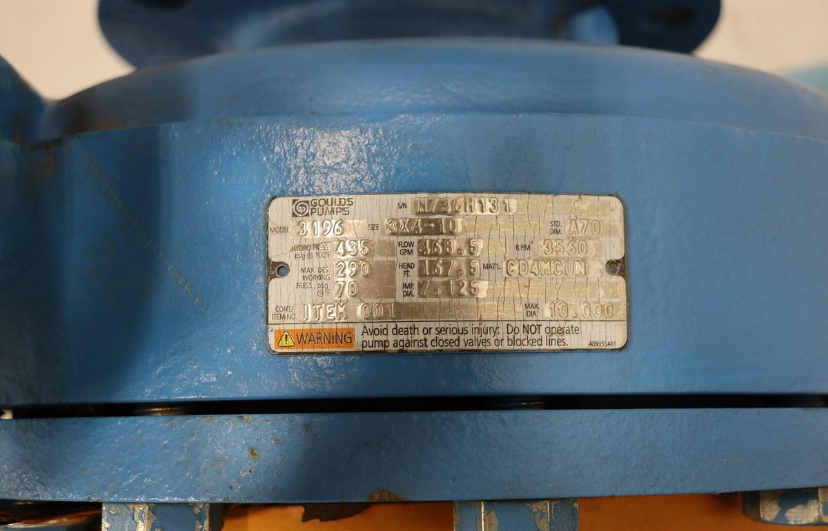 Used Goulds 3196 i-Frame 3x4x10 Pump With A/C Motor & Base #47353