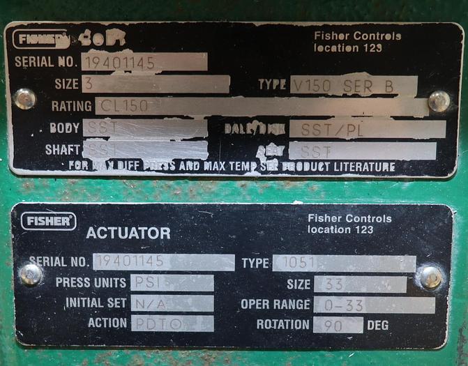 Used Fisher 3" V150 Series B Air Operated Vee Ball Valve #46264