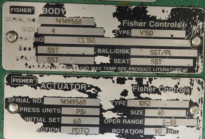 Used Fisher 4" V150 Air Operated Vee Ball Valve #46255