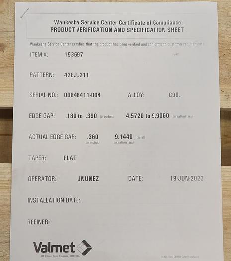 Unused Valmet 42" Refiner Plate Set #46018