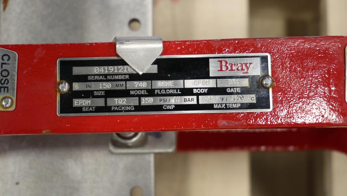 Unused Bray 6" Hand Operated Knife Gate Valve #47179