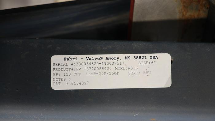 Used Fabri-Valve 6” Hand Operated Knife Gate Valve #45261