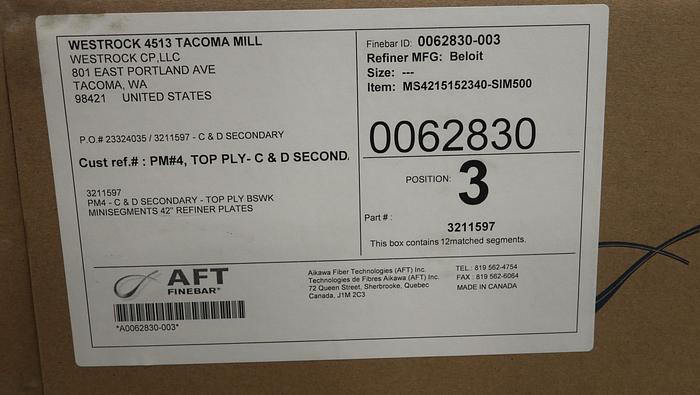 Unused Beloit 42" Refiner Plate Set #46009